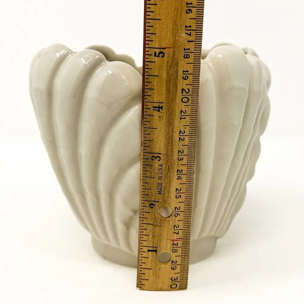 Vintage Abingdon Pottery #506 Shell Vase Planter White Art Deco 1940s USA
